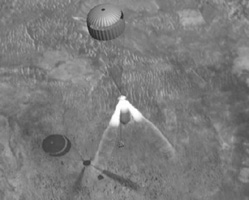 When Spirit was about 10 meters above the surface of Mars, it fired three rockets, suspending it almost motionless before it dropped to the ground and bounced several times on its cocoon of airbags. Illustrations courtesy of NASA/JPL-Caltech 